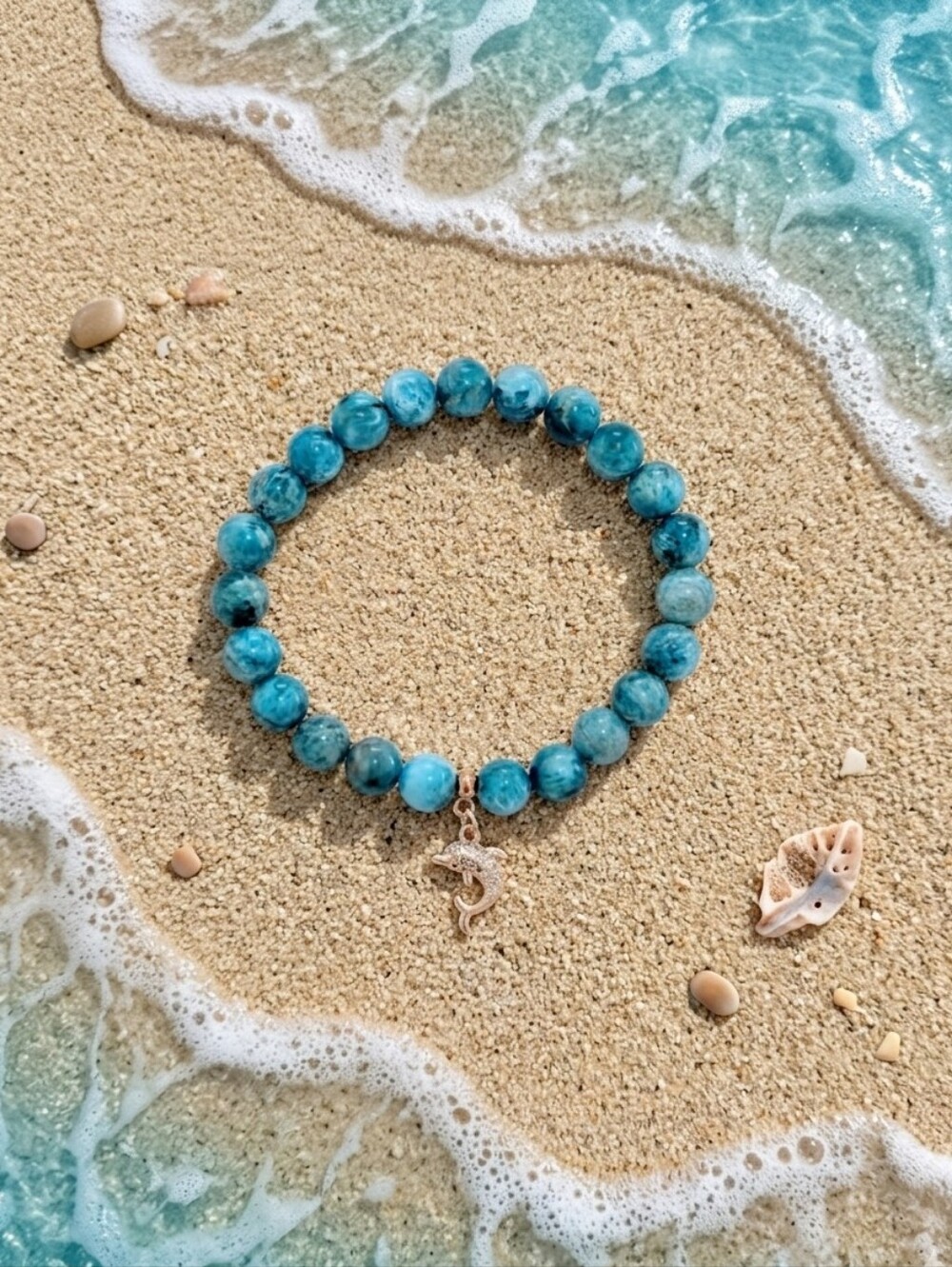 Apatite Bracelet With Cubic Zirconia Dolphin Charm